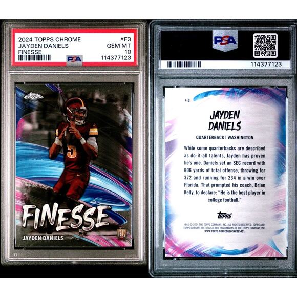 2024 TOPPS CHROME FINESSE #F3 JAYDEN DANIELS ROOKIE RC PSA 10 GEM MINT CARD